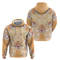 Hawaii Peach Palaka Hoodie With Tapa Pattern Tropical Flowers - Polynesian Pride