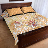 Hawaii Peach Palaka Quilt Bed Set With Tapa Pattern Tropical Flowers - Polynesian Pride