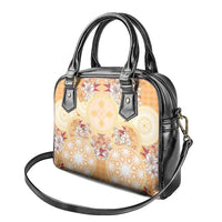 Hawaii Peach Palaka Shoulder Handbag With Tapa Pattern Tropical Flowers - Polynesian Pride