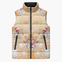 Hawaii Peach Palaka Sleeveless Puffer Jacket With Tapa Pattern Tropical Flowers LT05 Unisex Peach - Polynesian Pride