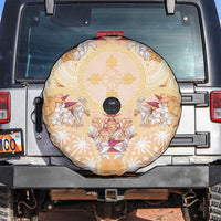 Hawaii Peach Palaka Spare Tire Cover With Tapa Pattern Tropical Flowers - Polynesian Pride
