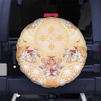 Hawaii Peach Palaka Spare Tire Cover With Tapa Pattern Tropical Flowers - Polynesian Pride