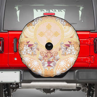 Hawaii Peach Palaka Spare Tire Cover With Tapa Pattern Tropical Flowers - Polynesian Pride