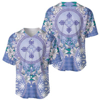 Hawaii Violet Palaka Baseball Jersey With Tapa Pattern Tropical Flowers - Polynesian Pride