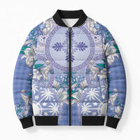 Hawaii Violet Palaka Bomber Puffer Jacket With Tapa Pattern Tropical Flowers - Polynesian Pride