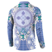 Hawaii Violet Palaka Button Sweatshirt With Tapa Pattern Tropical Flowers - Polynesian Pride