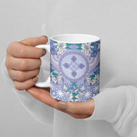 Hawaii Violet Palaka Ceramic Mug With Tapa Pattern Tropical Flowers - Polynesian Pride