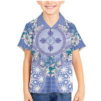 Hawaii Violet Palaka Family Matching Mermaid Dress and Hawaiian Shirt With Tapa Pattern Tropical Flowers - Polynesian Pride