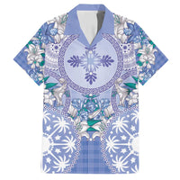 Hawaii Violet Palaka Family Matching Off Shoulder Maxi Dress and Hawaiian Shirt With Tapa Pattern Tropical Flowers - Polynesian Pride