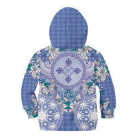 Hawaii Violet Palaka Kid Hoodie With Tapa Pattern Tropical Flowers - Polynesian Pride