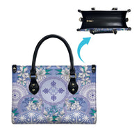 Hawaii Violet Palaka Leather Bag With Tapa Pattern Tropical Flowers - Polynesian Pride