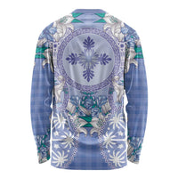 Hawaii Violet Palaka Long Sleeve Shirt With Tapa Pattern Tropical Flowers - Polynesian Pride