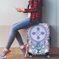 Hawaii Violet Palaka Luggage Cover With Tapa Pattern Tropical Flowers - Polynesian Pride