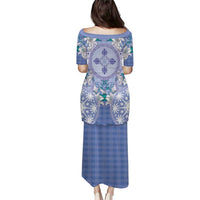 Hawaii Violet Palaka Puletasi With Tapa Pattern Tropical Flowers - Polynesian Pride