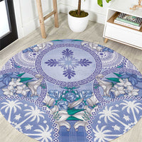 Hawaii Violet Palaka Round Carpet With Tapa Pattern Tropical Flowers - Polynesian Pride