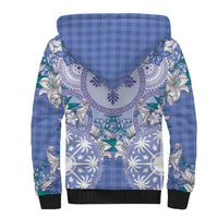 Hawaii Violet Palaka Sherpa Hoodie With Tapa Pattern Tropical Flowers - Polynesian Pride