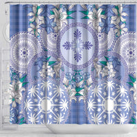 Hawaii Violet Palaka Shower Curtain With Tapa Pattern Tropical Flowers - Polynesian Pride