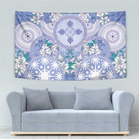 Hawaii Violet Palaka Tapestry With Tapa Pattern Tropical Flowers - Polynesian Pride