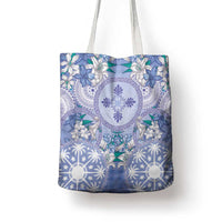 Hawaii Violet Palaka Tote Bag With Tapa Pattern Tropical Flowers - Polynesian Pride