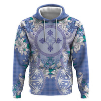 Hawaii Violet Palaka Zip Hoodie With Tapa Pattern Tropical Flowers - Polynesian Pride