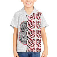 Aotearoa New Zealand Family Matching Tank Maxi Dress and Hawaiian Shirt Maori Marae Pattern Tiki LT05 Son's Shirt White - Polynesian Pride