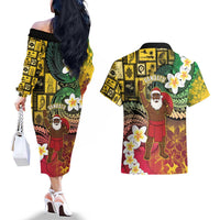 Vanuatu Christmas Couples Matching Off The Shoulder Long Sleeve Dress and Hawaiian Shirt Ni-Van Santa Retro Style - Polynesian Pride