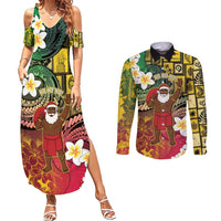 Vanuatu Christmas Couples Matching Summer Maxi Dress and Long Sleeve Button Shirt Ni-Van Santa Retro Style - Polynesian Pride