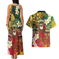 Vanuatu Christmas Couples Matching Tank Maxi Dress and Hawaiian Shirt Ni-Van Santa Retro Style - Polynesian Pride