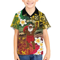 Vanuatu Christmas Family Matching Off Shoulder Short Dress and Hawaiian Shirt Ni-Van Santa Retro Style - Polynesian Pride