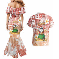 Hawaii Mele Kalikimaka Couples Matching Mermaid Dress and Hawaiian Shirt Hula Santa Retro Style Red - Polynesian Pride