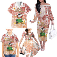Hawaii Mele Kalikimaka Family Matching Off The Shoulder Long Sleeve Dress and Hawaiian Shirt Hula Santa Retro Style Red - Polynesian Pride