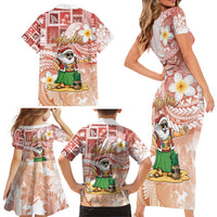 Hawaii Mele Kalikimaka Family Matching Short Sleeve Bodycon Dress and Hawaiian Shirt Hula Santa Retro Style Red - Polynesian Pride