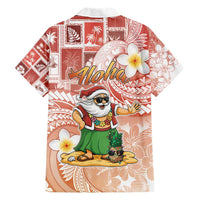 Hawaii Mele Kalikimaka Family Matching Short Sleeve Bodycon Dress and Hawaiian Shirt Hula Santa Retro Style Red - Polynesian Pride