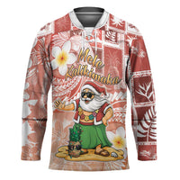 Hawaii Mele Kalikimaka Hockey Jersey Hula Santa Retro Style Red - Polynesian Pride