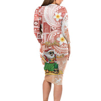 Hawaii Mele Kalikimaka Long Sleeve Bodycon Dress Hula Santa Retro Style Red - Polynesian Pride