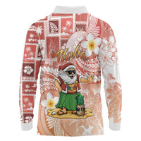 Hawaii Mele Kalikimaka Long Sleeve Polo Shirt Hula Santa Retro Style Red LT05 - Polynesian Pride