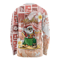 Hawaii Mele Kalikimaka Long Sleeve Shirt Hula Santa Retro Style Red - Polynesian Pride