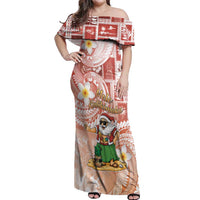 Hawaii Mele Kalikimaka Off Shoulder Maxi Dress Hula Santa Retro Style Red - Polynesian Pride