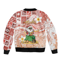 Hawaii Mele Kalikimaka Sleeve Zip Bomber Jacket Hula Santa Retro Style Red - Polynesian Pride