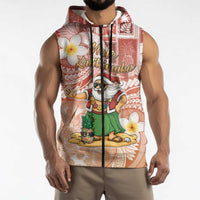 Hawaii Mele Kalikimaka Sleeveless Zip Hoodie Hula Santa Retro Style Red LT05 - Polynesian Pride
