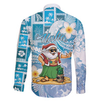 Hawaii Mele Kalikimaka Family Matching Off Shoulder Maxi Dress and Hawaiian Shirt Hula Santa Retro Style Blue - Polynesian Pride