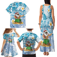 Hawaii Mele Kalikimaka Family Matching Tank Maxi Dress and Hawaiian Shirt Hula Santa Retro Style Blue - Polynesian Pride