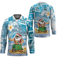 Hawaii Mele Kalikimaka Hockey Jersey Hula Santa Retro Style Blue LT05 - Polynesian Pride