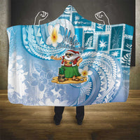 Hawaii Mele Kalikimaka Hooded Blanket Hula Santa Retro Style Blue - Polynesian Pride