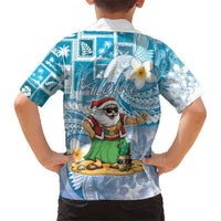 Hawaii Mele Kalikimaka Kid Hawaiian Shirt Hula Santa Retro Style Blue LT05 - Polynesian Pride