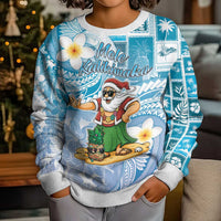 Hawaii Mele Kalikimaka Kid Ugly Christmas Sweater Hula Santa Retro Style Blue - Polynesian Pride