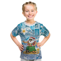 Hawaii Mele Kalikimaka Kid T Shirt Hula Santa Retro Style Blue LT05 Blue - Polynesian Pride