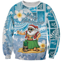 Hawaii Mele Kalikimaka Sweatshirt Hula Santa Retro Style Blue - Polynesian Pride