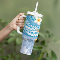 Hawaii Mele Kalikimaka Tumbler With Handle Hula Santa Retro Style Blue - Polynesian Pride