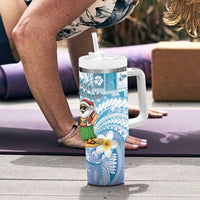 Hawaii Mele Kalikimaka Tumbler With Handle Hula Santa Retro Style Blue - Polynesian Pride